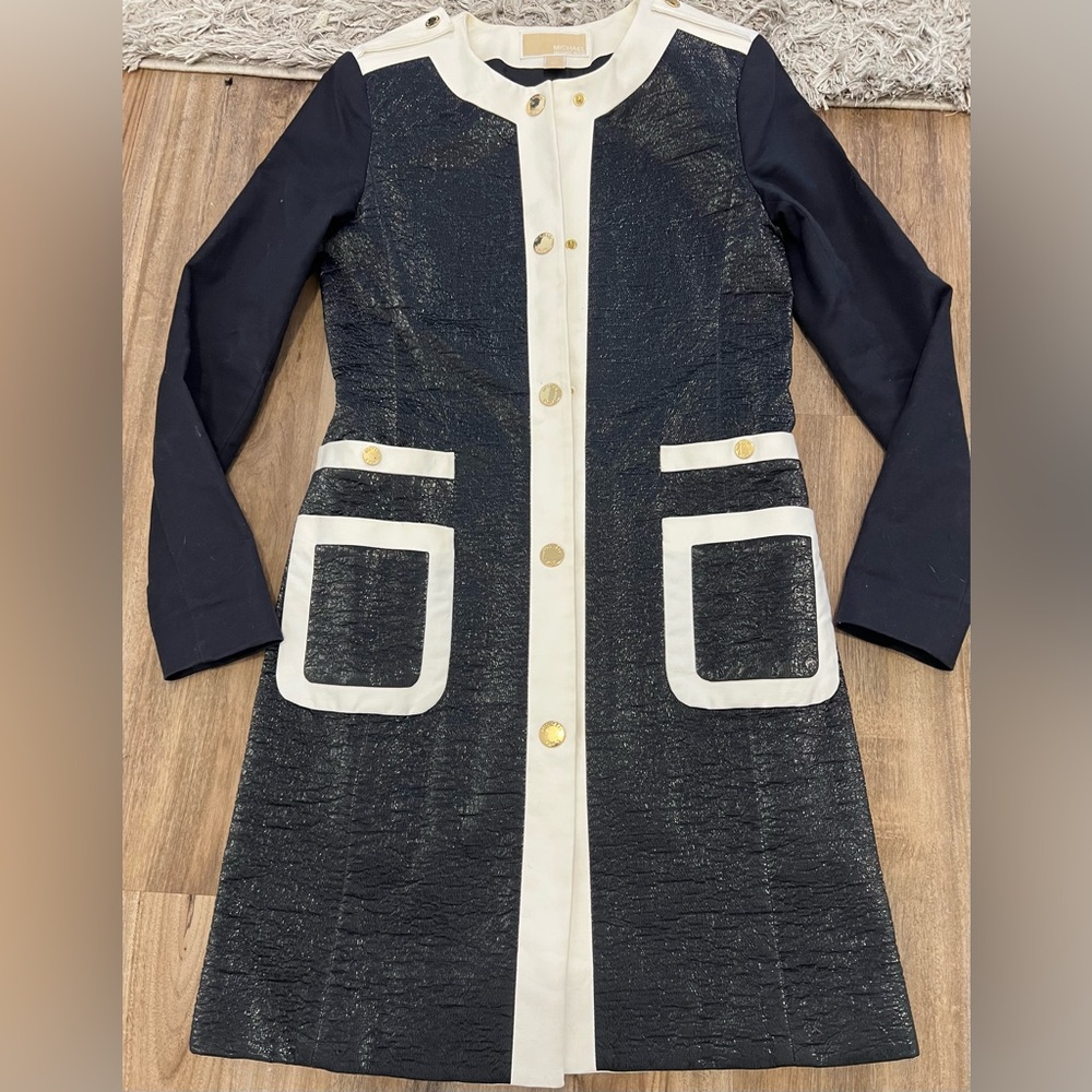 Michael Kors Navy Blue and White Coat